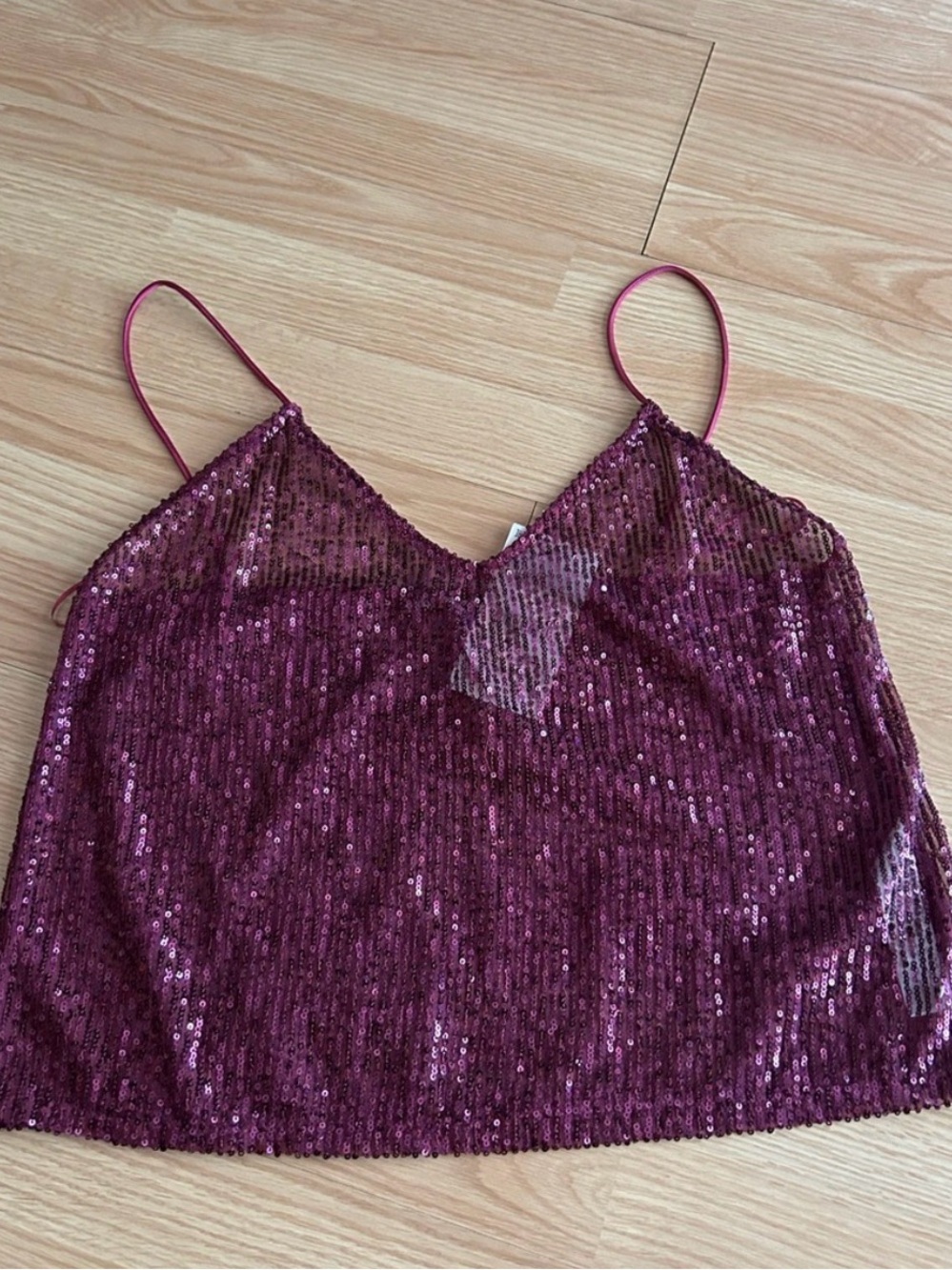 NWT Zara Purple Sequin V-Neck Sleeveless Top Large